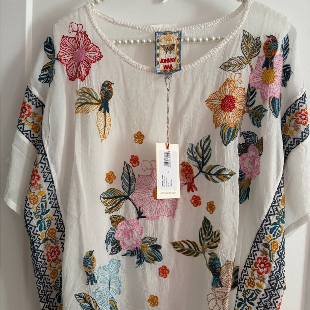 Johnny Was Mariafe Multicolor Floral Embroidered Blouse - Picture 3 of 11